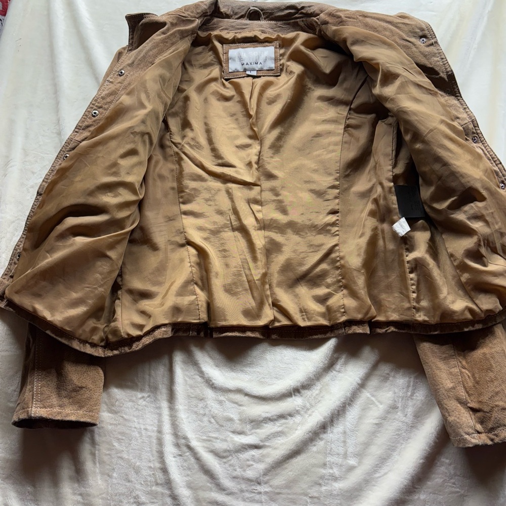 Vintage WILSONS LEATHER Maxima Cropped Beige Jacket Ladies S/M festival cowgirl - Picture 3 of 16